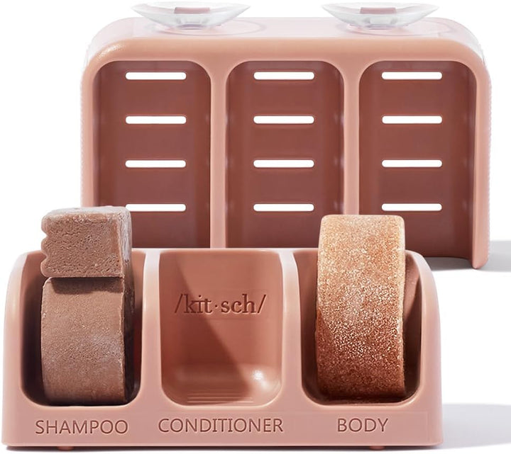 Kitsch Self-Draining Soap Dish for Shower - Recycled Plastic Holder for Shampoo, Conditioner & Body Wash Bars