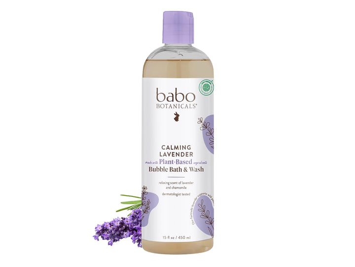 Babo Botanicals Natural Lavender Meadowsweet 3 in 1 Baby Bubble Bath Shampoo Wash - Sulfate Free, 15 Ounce