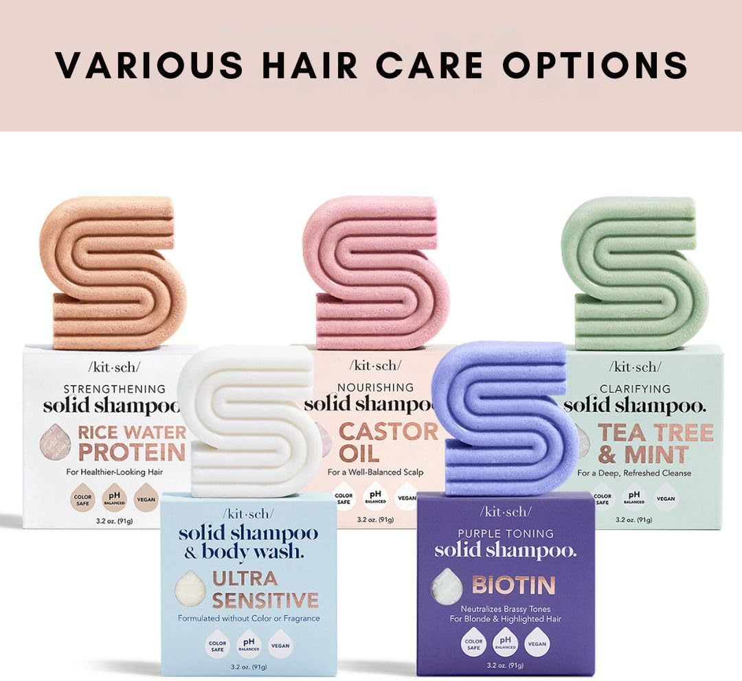 Kitsch Shampoo Bar Castor Oil – Solid Bar Shampoo for Hydration, Strengthening and Moisturizing