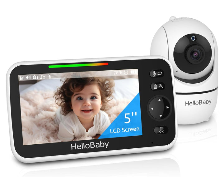 HelloBaby No WiFi Baby Monitor 5" Screen 30-Hour Battery