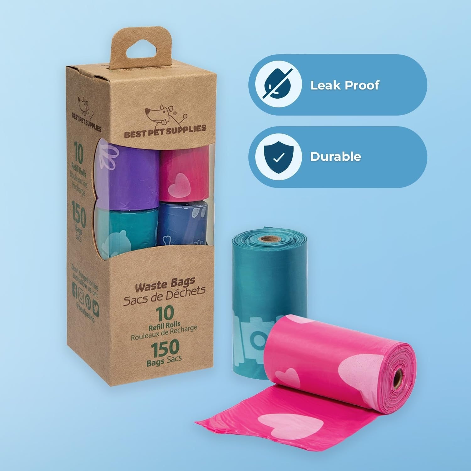 Best Pet Supplies Dog Poop Bags for Waste (150 Bags) Refuse Cleanup