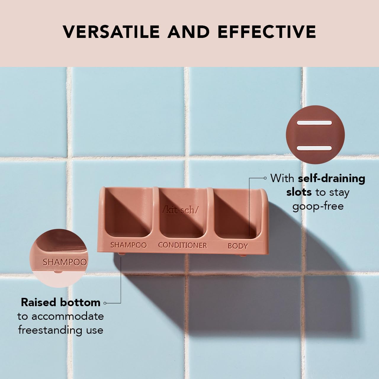 Kitsch Self-Draining Soap Dish for Shower - Recycled Plastic Holder for Shampoo, Conditioner & Body Wash Bars