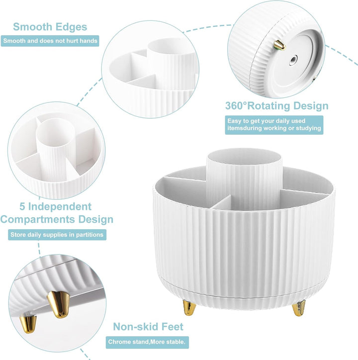 Pencil Holder For Desk,5 Slots 360°Degree Rotating Desk