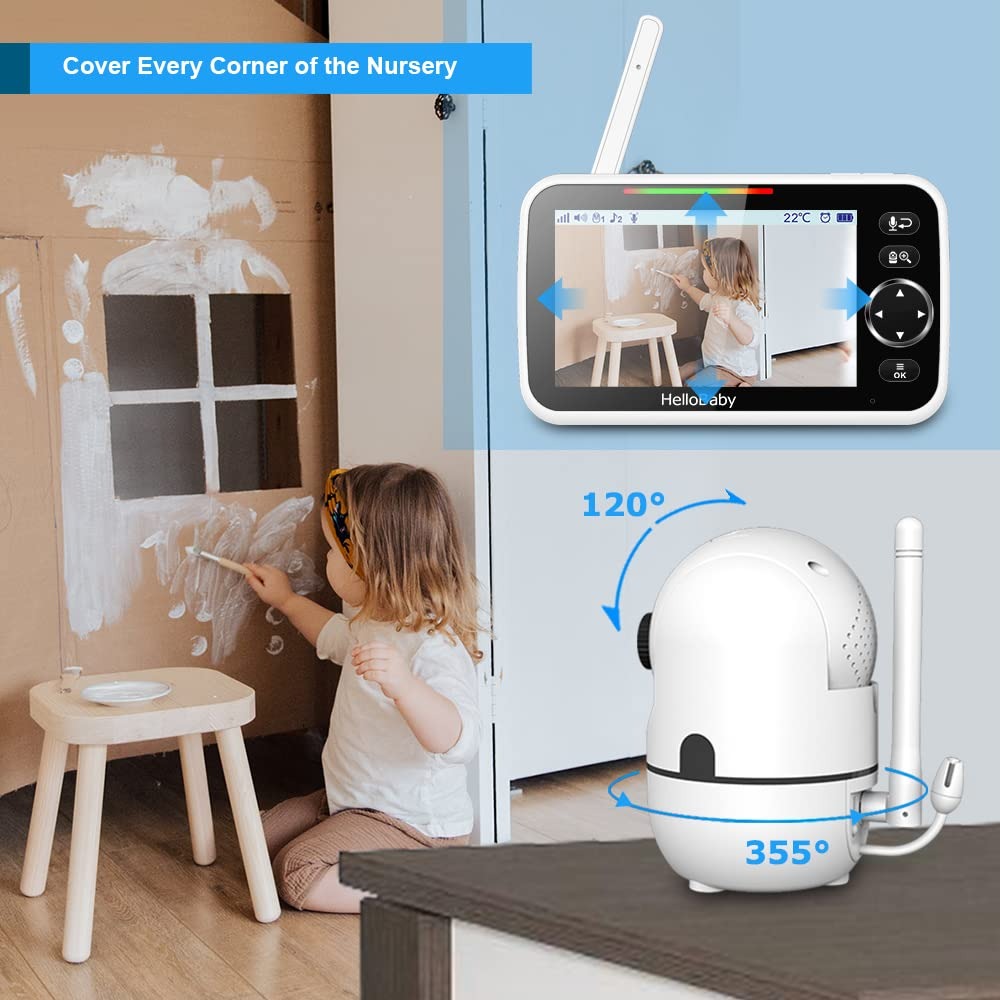 HelloBaby No WiFi Baby Monitor 5" Screen 30-Hour Battery