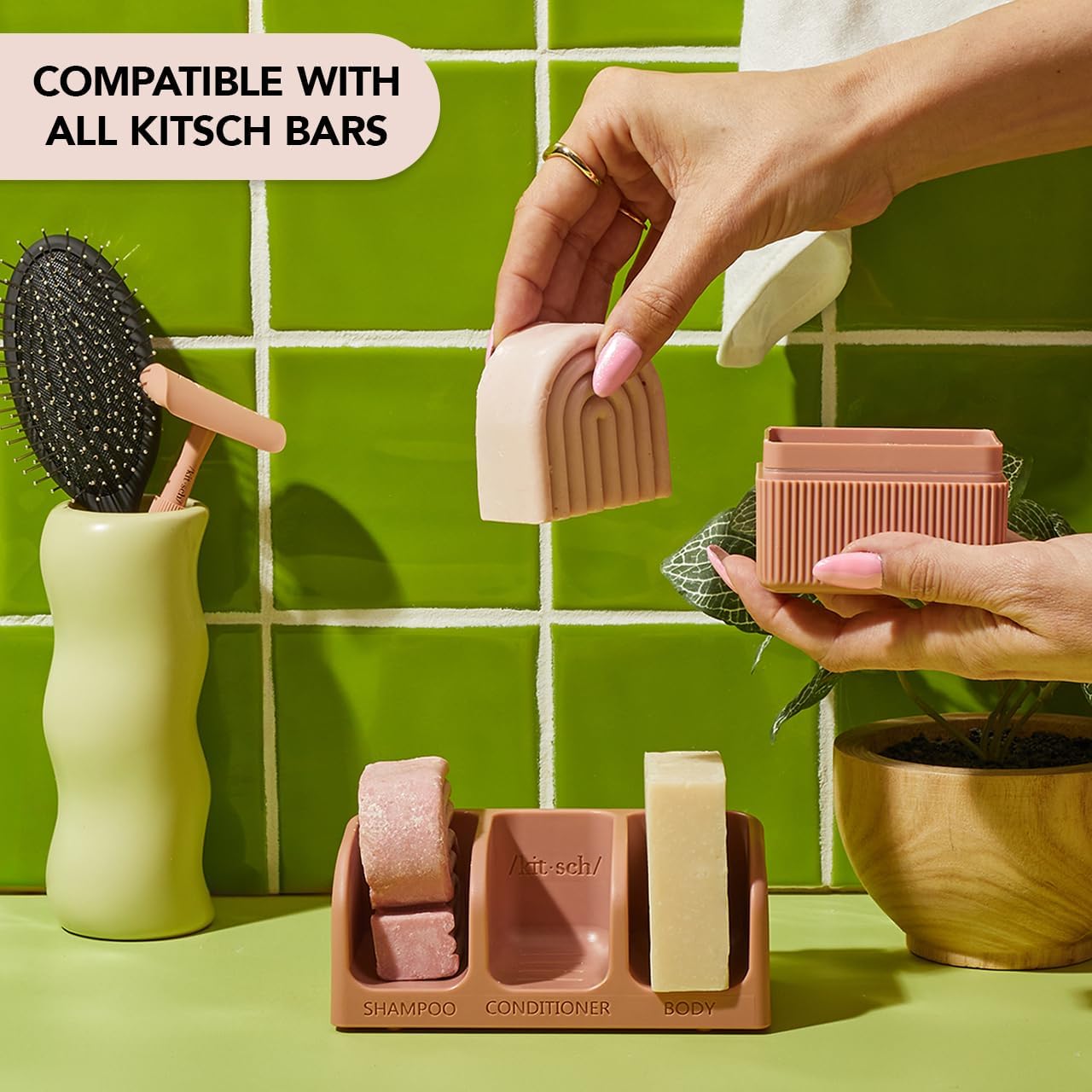 Kitsch Self-Draining Soap Dish for Shower - Recycled Plastic Holder for Shampoo, Conditioner & Body Wash Bars