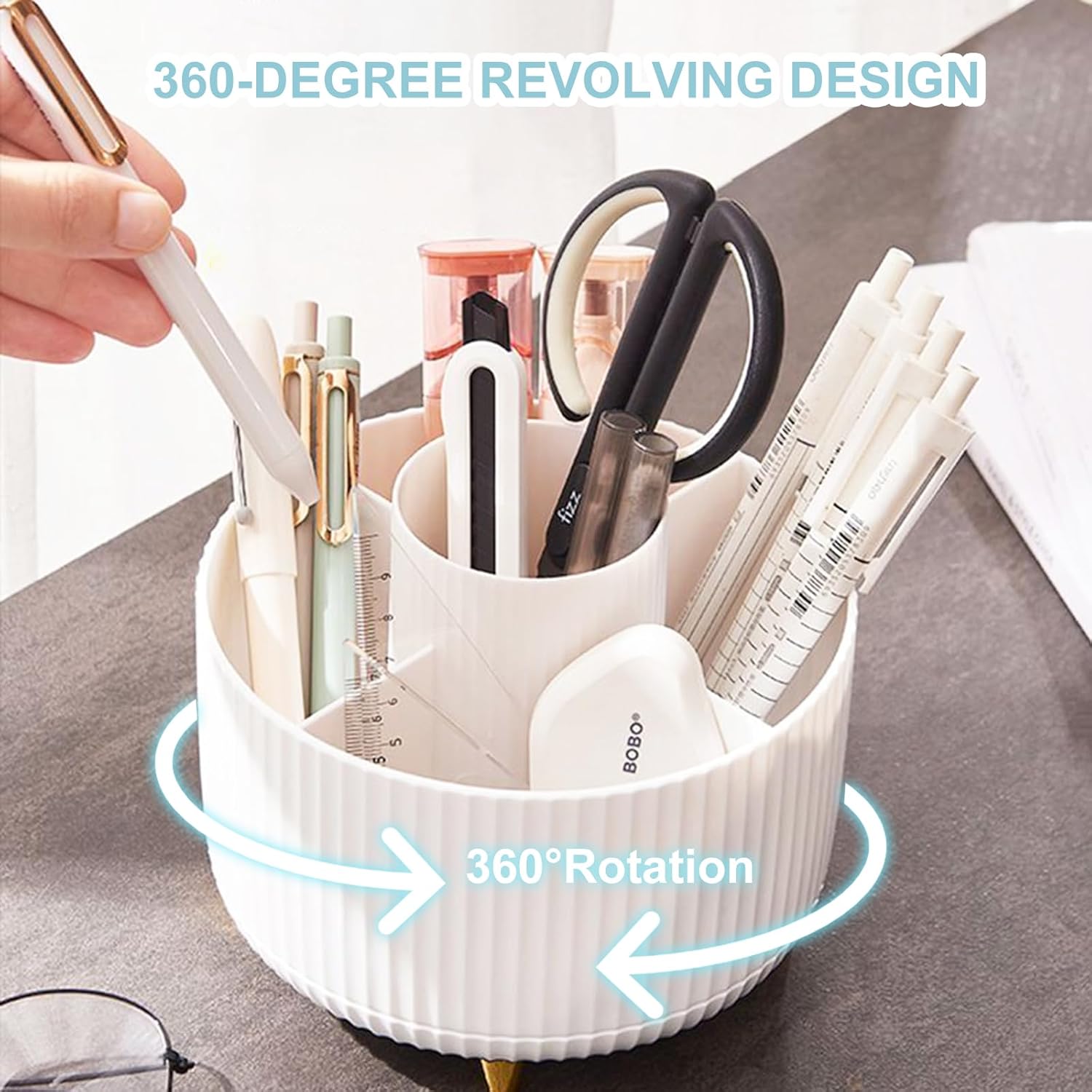 Pencil Holder For Desk,5 Slots 360°Degree Rotating Desk