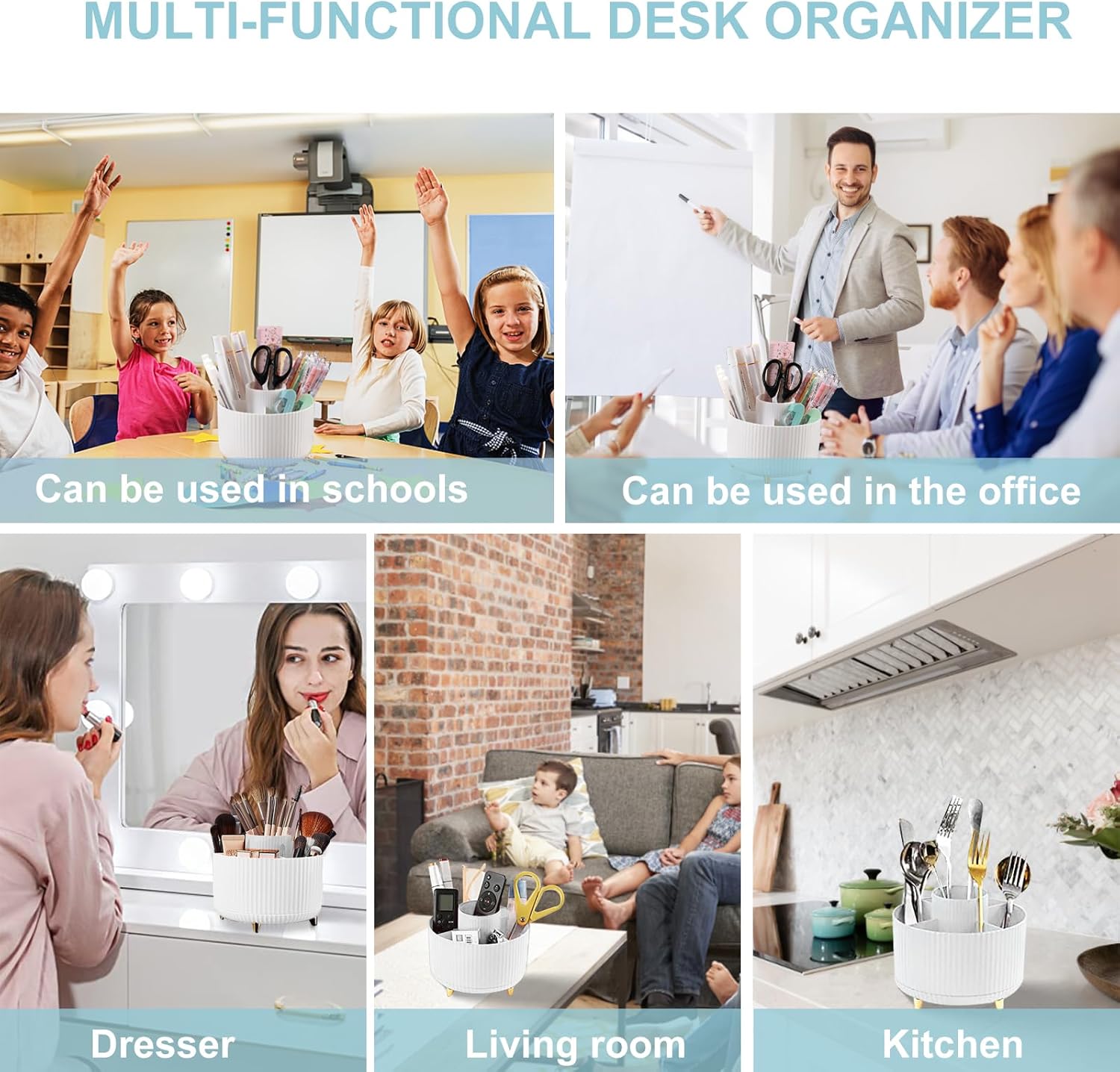 Pencil Holder For Desk,5 Slots 360°Degree Rotating Desk