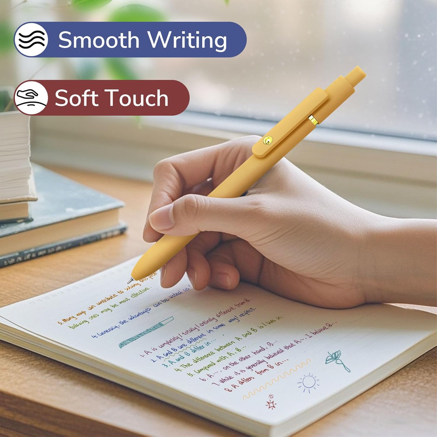 Colorful Pens, 6 Pcs Colored Pens Fine Point Smooth Writing Pen