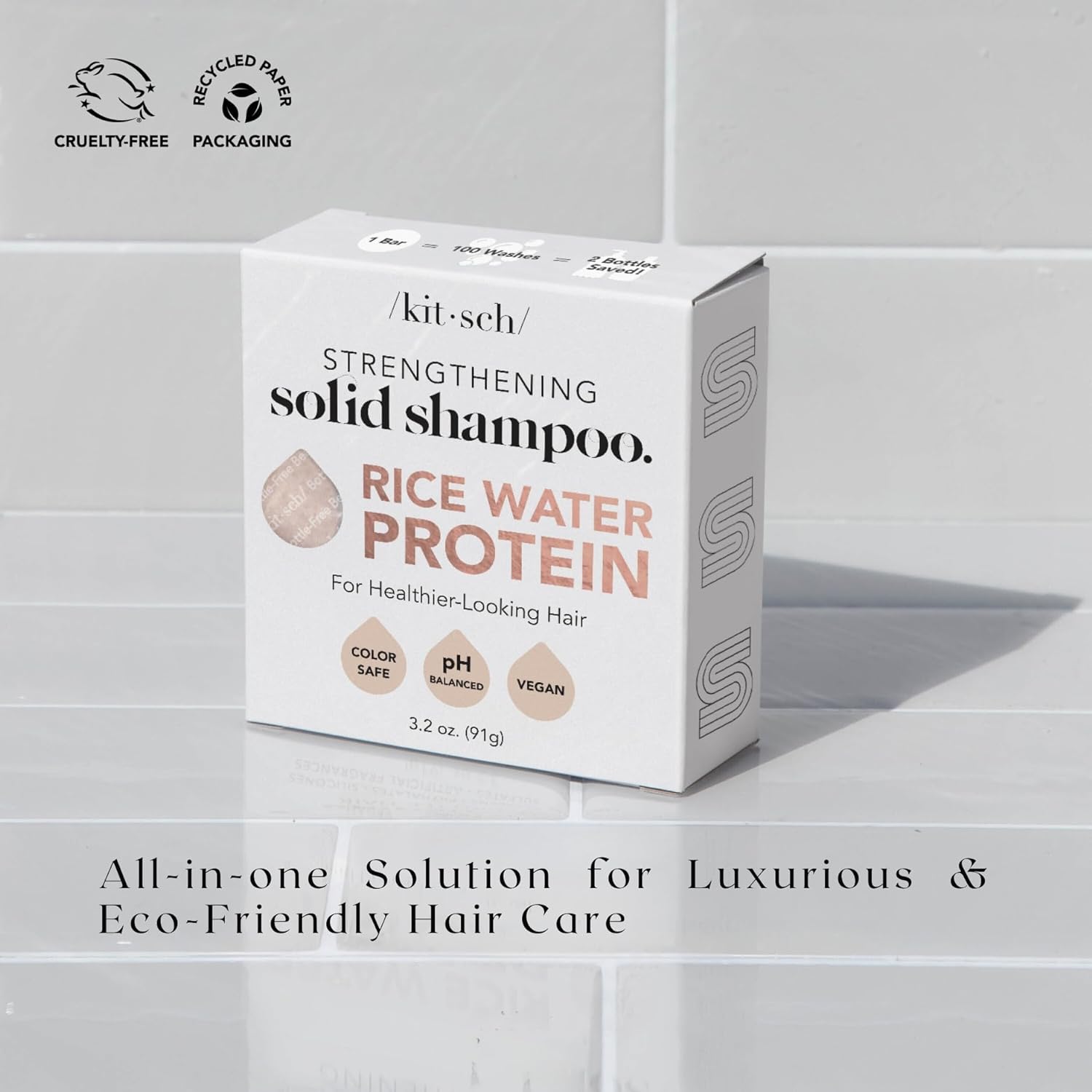 Kitsch Shampoo Bar with Rice Water – Solid Bar Shampoo for Hair Thickening, Strengthening and Moisturizing, Rice Water shampoo bars for Thinning Hair, Paraben-Free, Hair Care, Made in USA, 3.2 oz