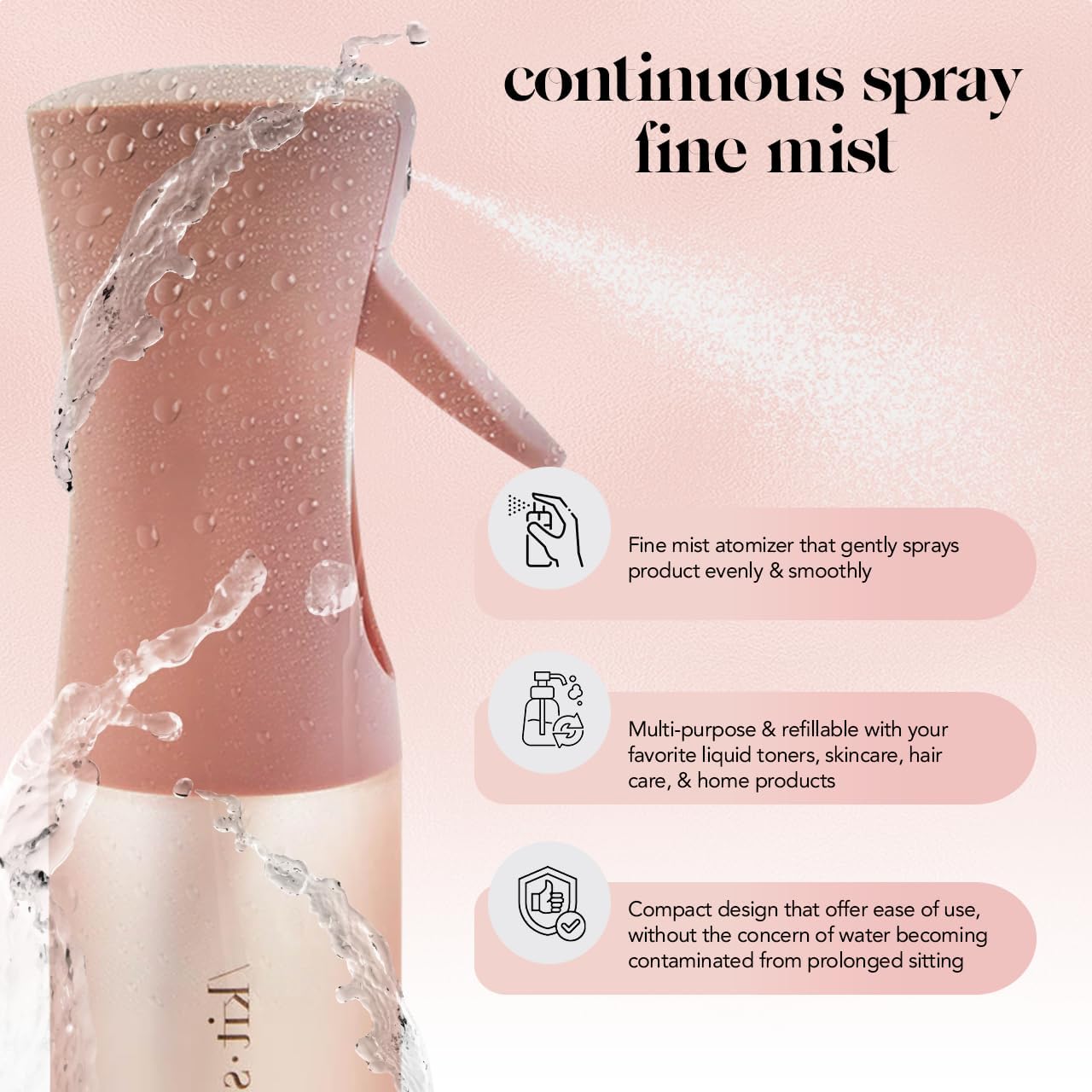 Kitsch Spray Bottle for Hair - Continuous Water Mister with Ultra Fine Mist for Hairstyling, Barbers, Salons, Cleaning, Plants, Versatile Spray Bottles