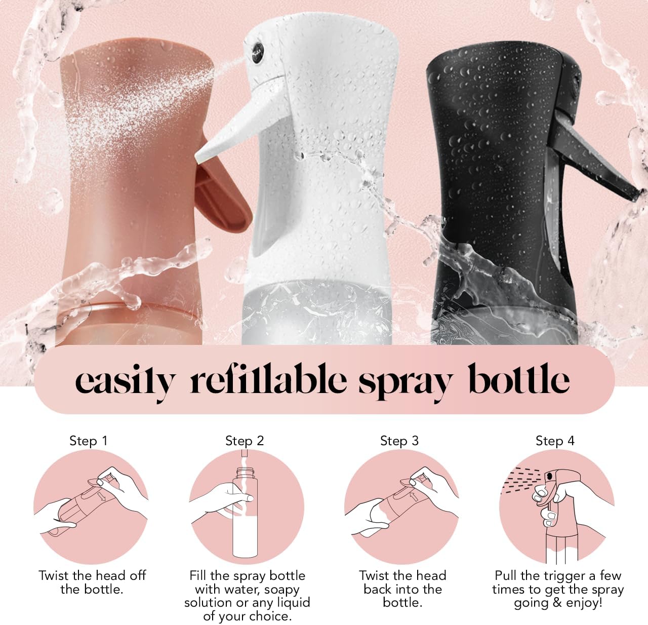 Kitsch Spray Bottle for Hair - Continuous Water Mister with Ultra Fine Mist for Hairstyling, Barbers, Salons, Cleaning, Plants, Versatile Spray Bottles
