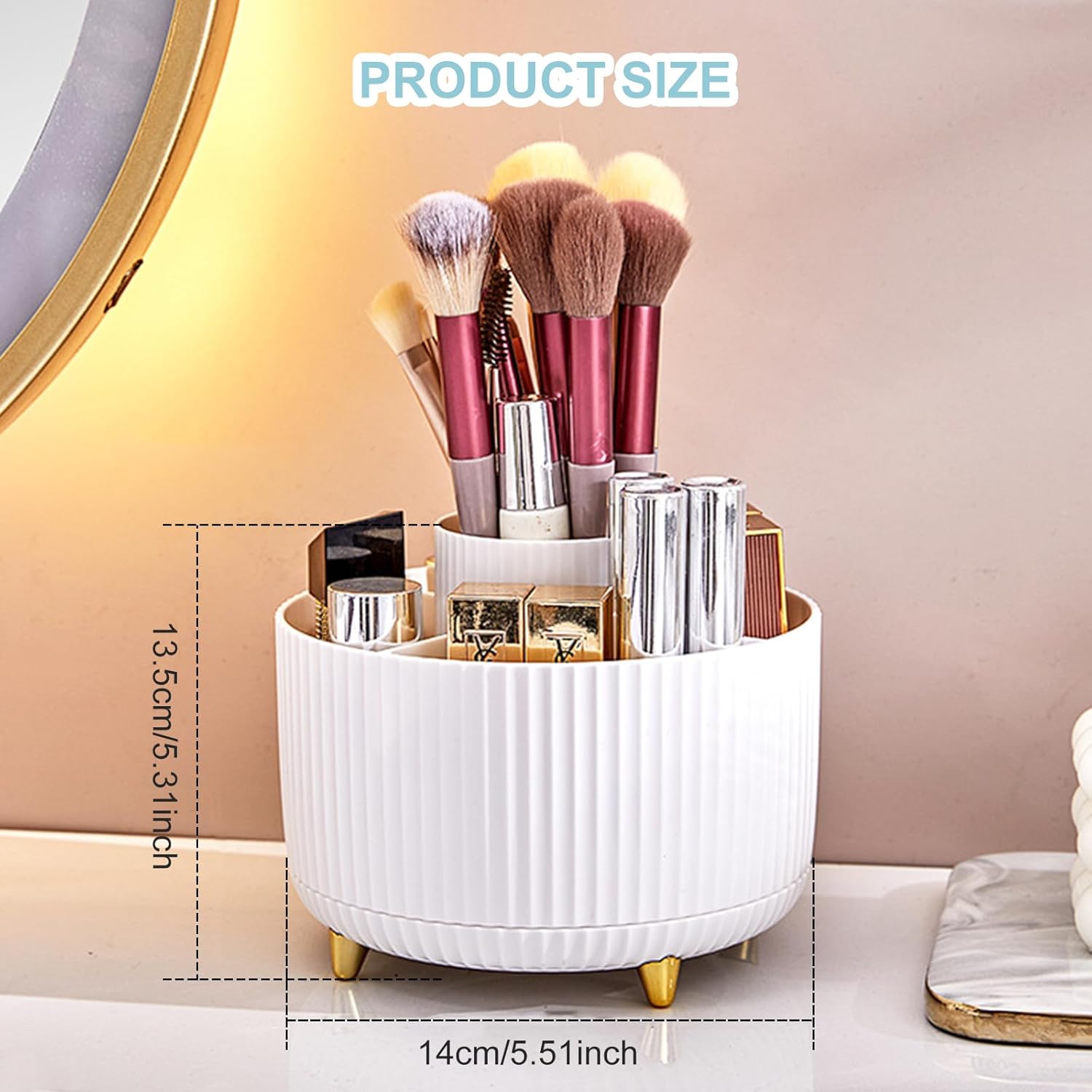 Pencil Holder For Desk,5 Slots 360°Degree Rotating Desk