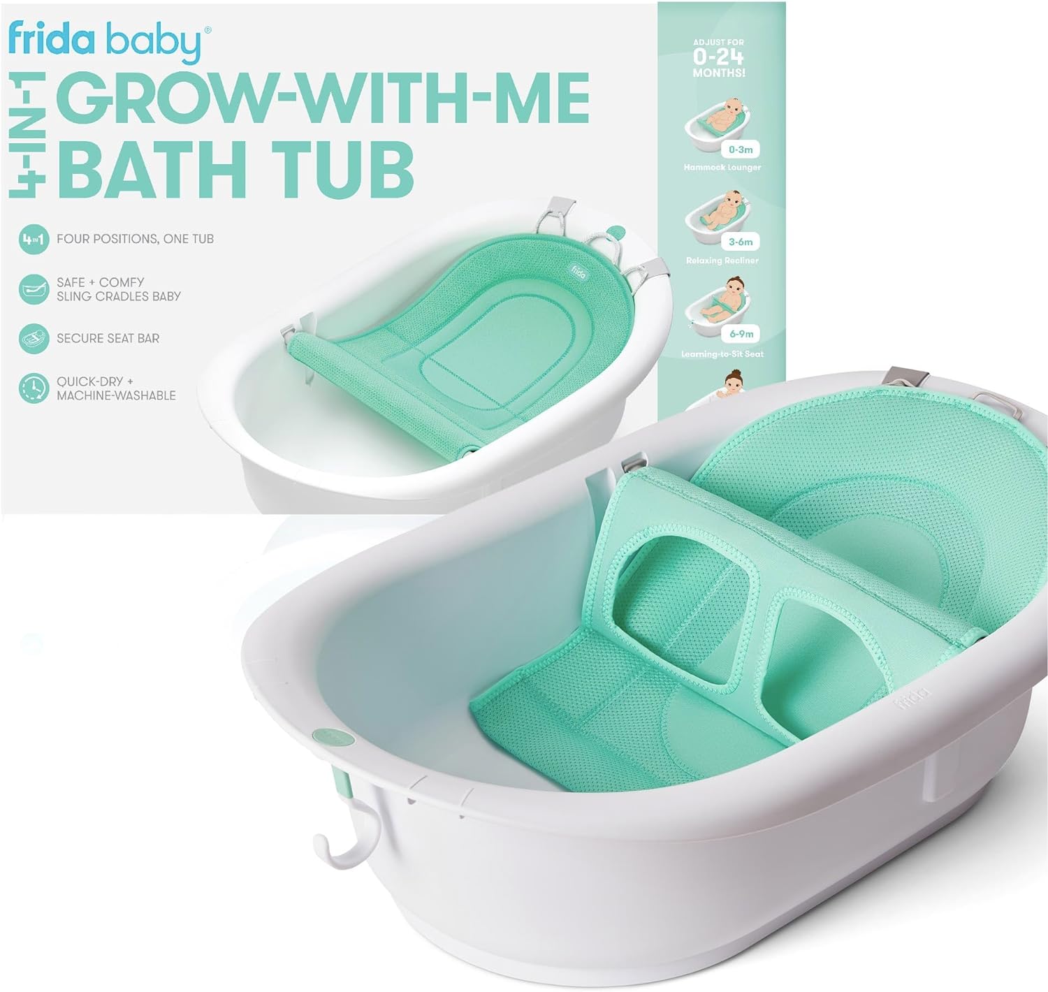Frida Baby 4-in-1 Grow-with-Me Baby Bathtub, Baby Tub for Newborns to Toddler