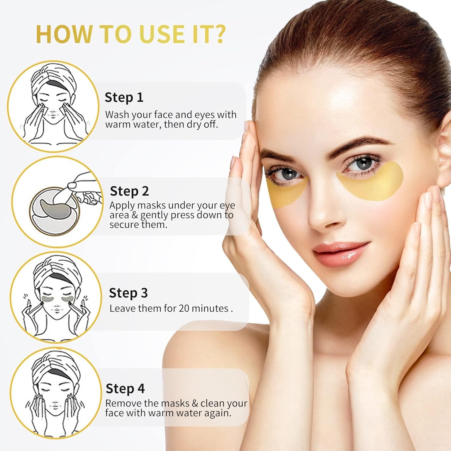 Under Eye Patches - 60 Pcs - 24K Gold Eye Mask