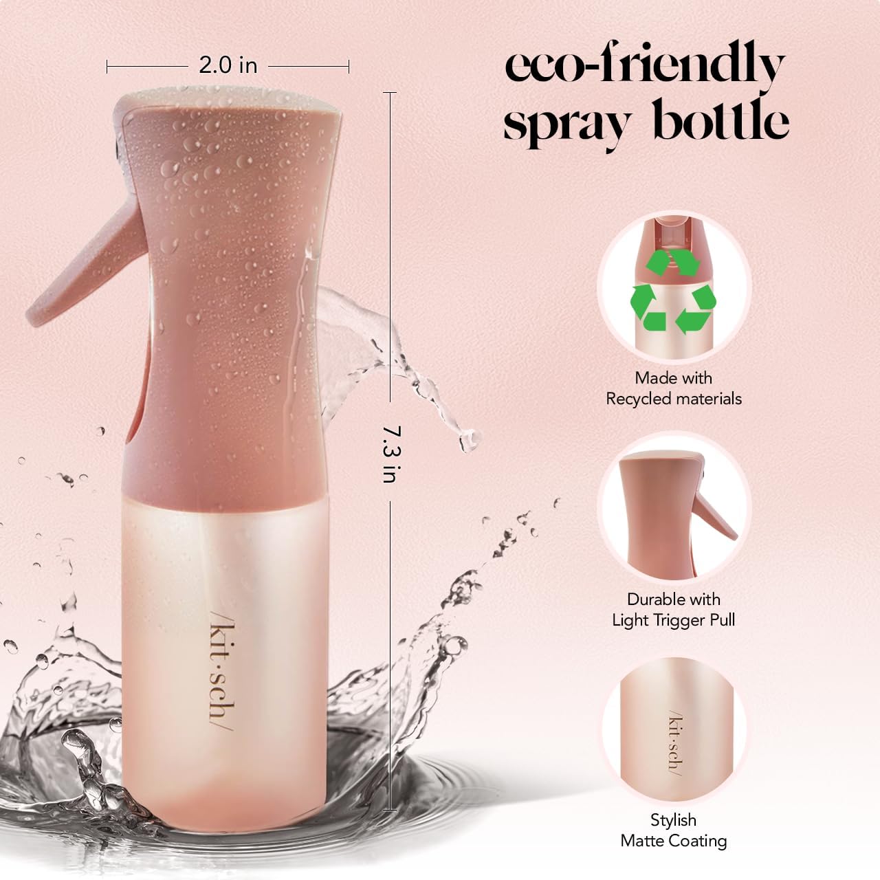 Kitsch Spray Bottle for Hair - Continuous Water Mister with Ultra Fine Mist for Hairstyling, Barbers, Salons, Cleaning, Plants, Versatile Spray Bottles