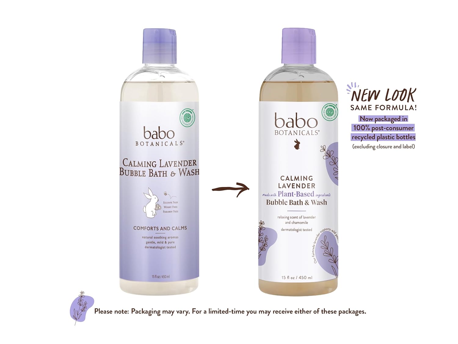 Babo Botanicals Natural Lavender Meadowsweet 3 in 1 Baby Bubble Bath Shampoo Wash - Sulfate Free, 15 Ounce