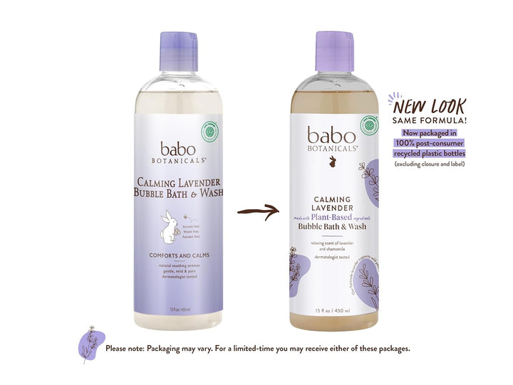 Babo Botanicals Natural Lavender Meadowsweet 3 in 1 Baby Bubble Bath Shampoo Wash - Sulfate Free, 15 Ounce