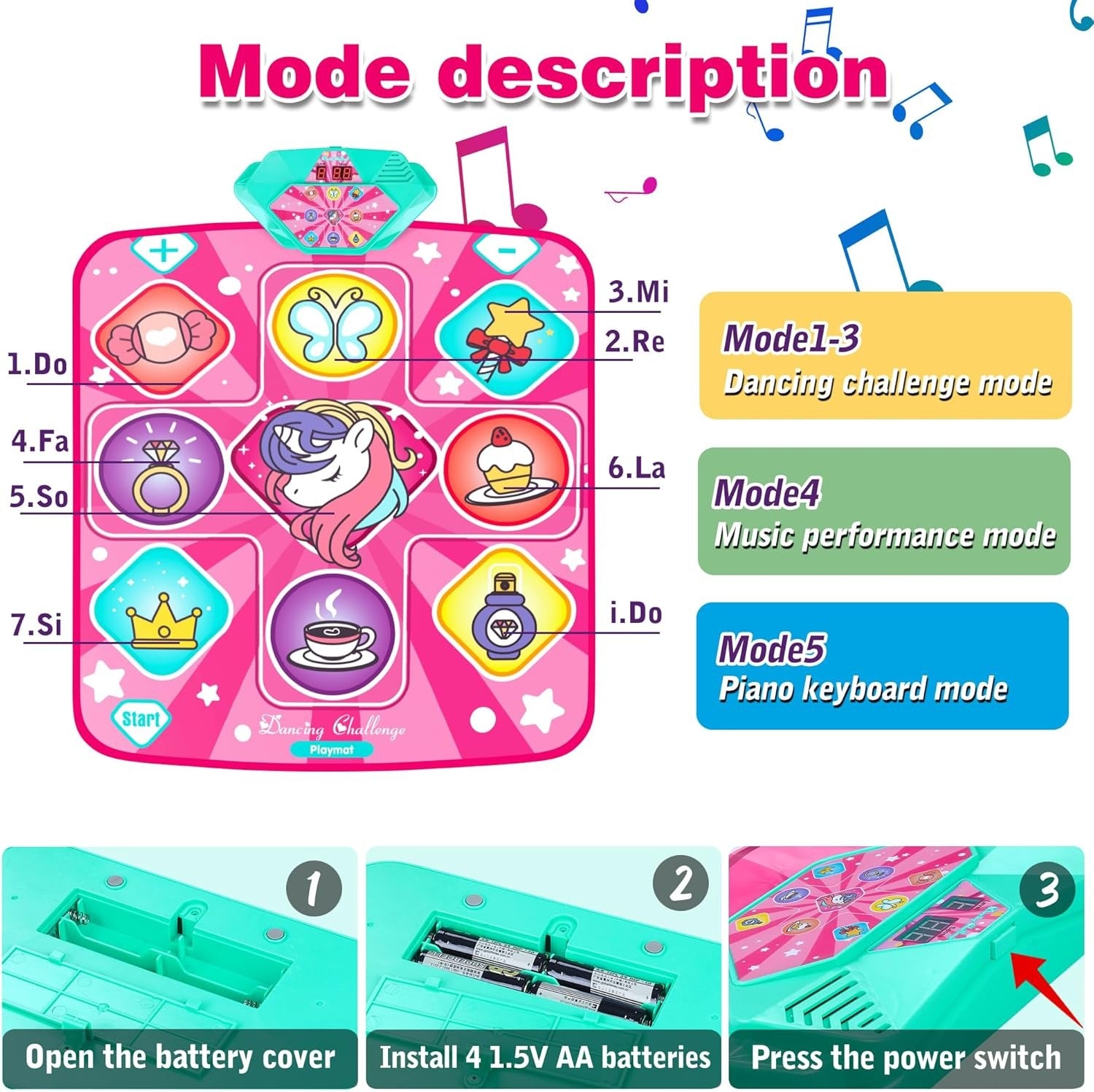 Unicorn Dance Mat, Dance Mixer Rhythm Step Play Mat