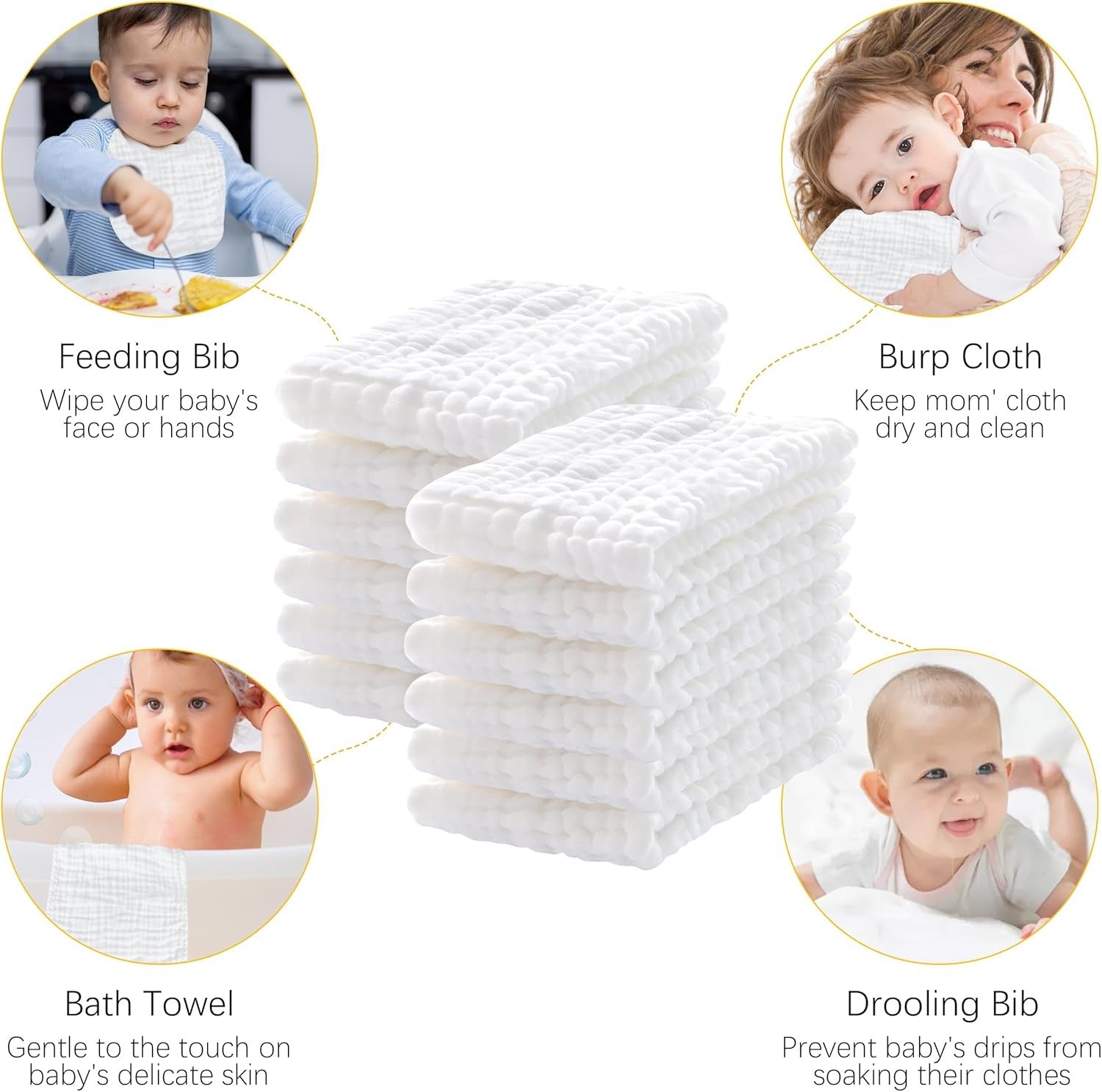 12 Pack Muslin Burp Cloths 100% Cotton