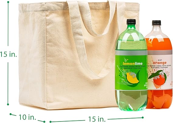 VeraMia Canvas Grocery Bag 3pc XL Set with Real Pockets