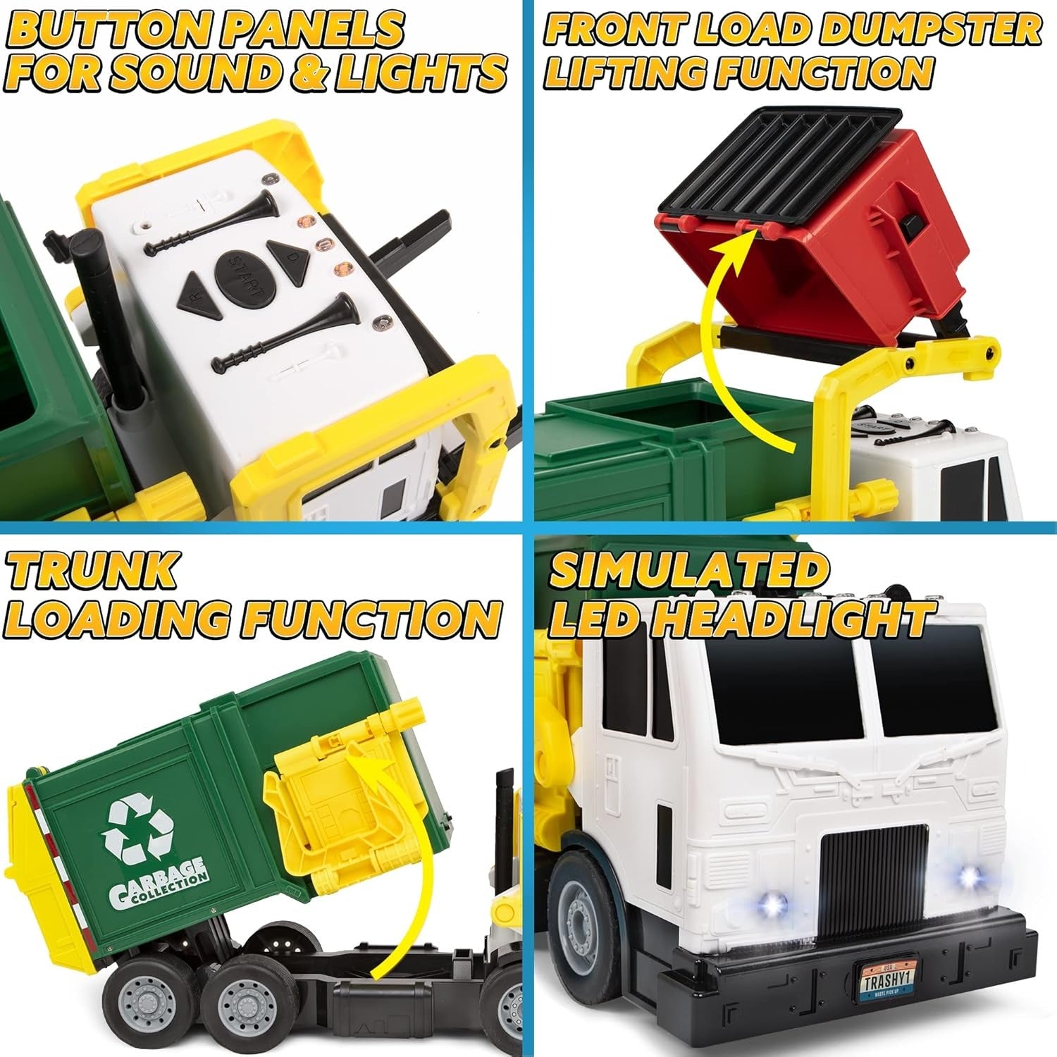 JOYIN Large Friction Powered Garbage Truck Toy Set, Includes Dumpster