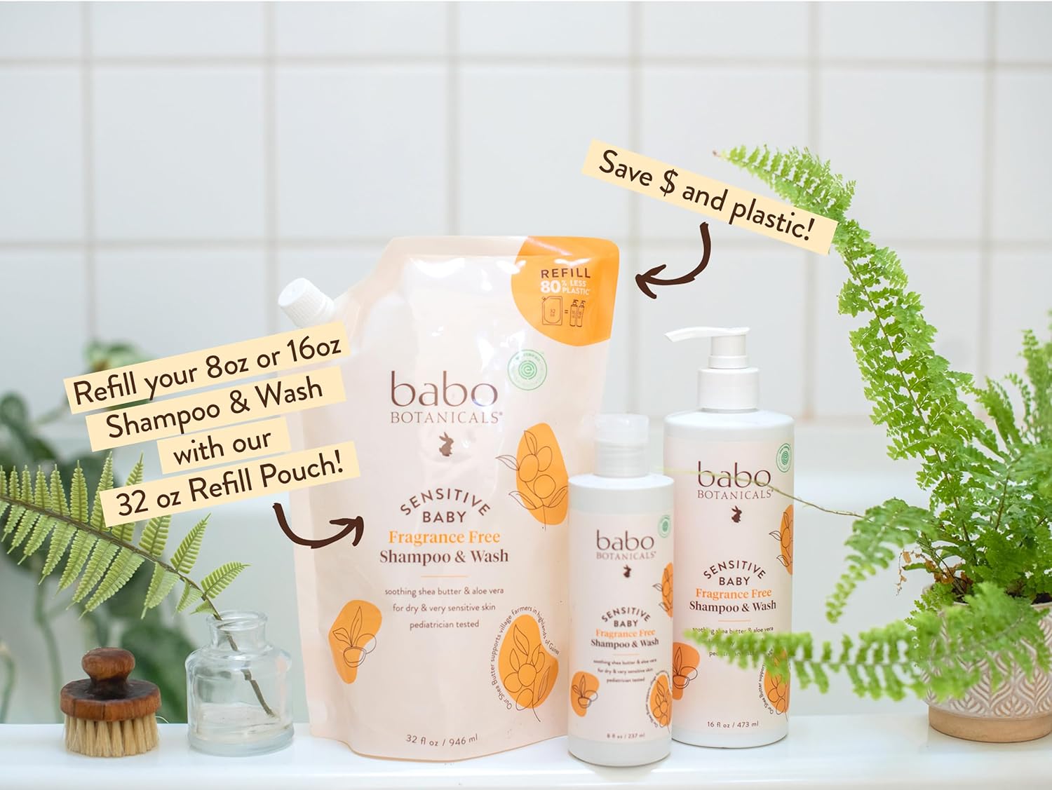 Babo Botanicals Sensitive Baby Fragrance Free Shampoo and Wash, 16 Fluid Ounce