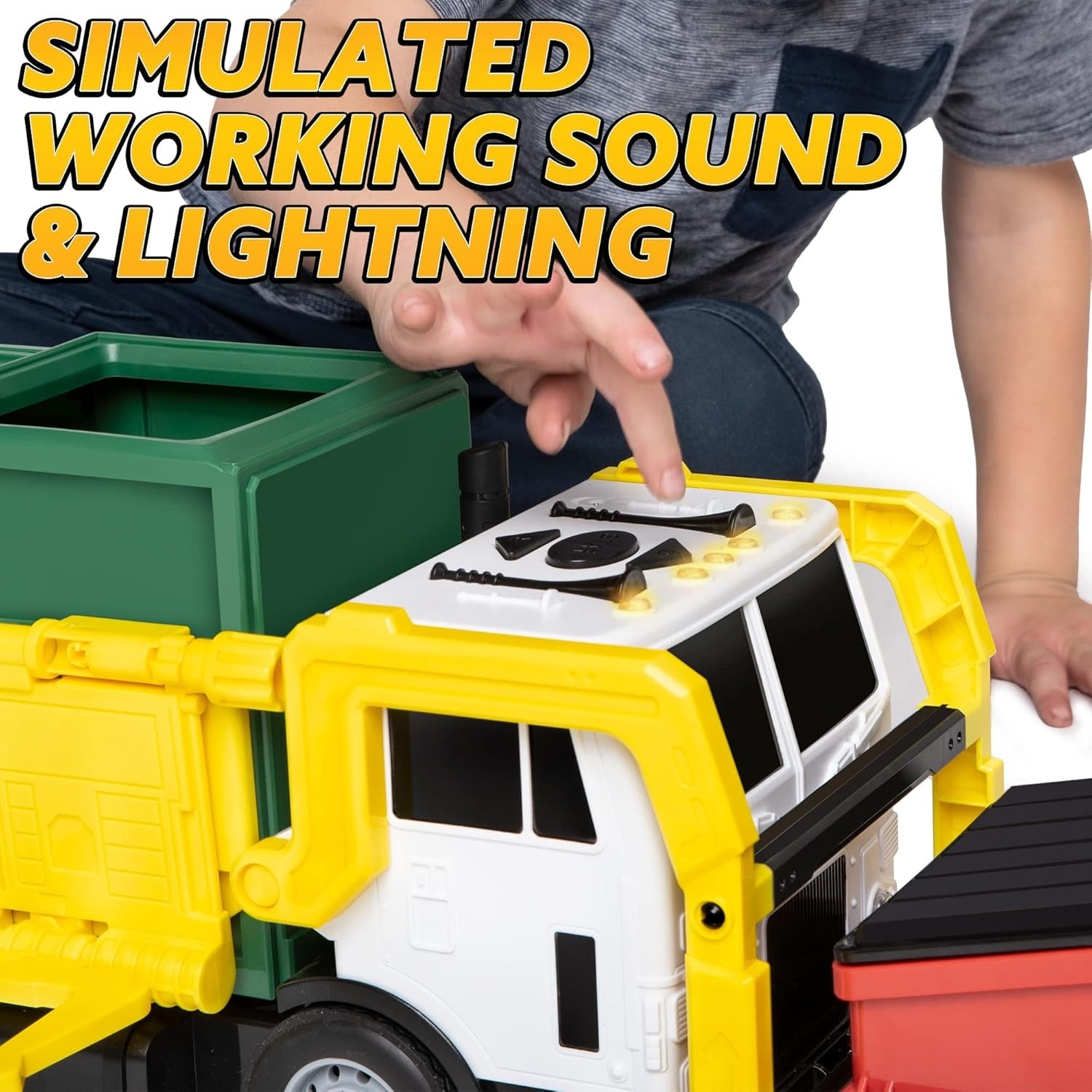 JOYIN Large Friction Powered Garbage Truck Toy Set, Includes Dumpster
