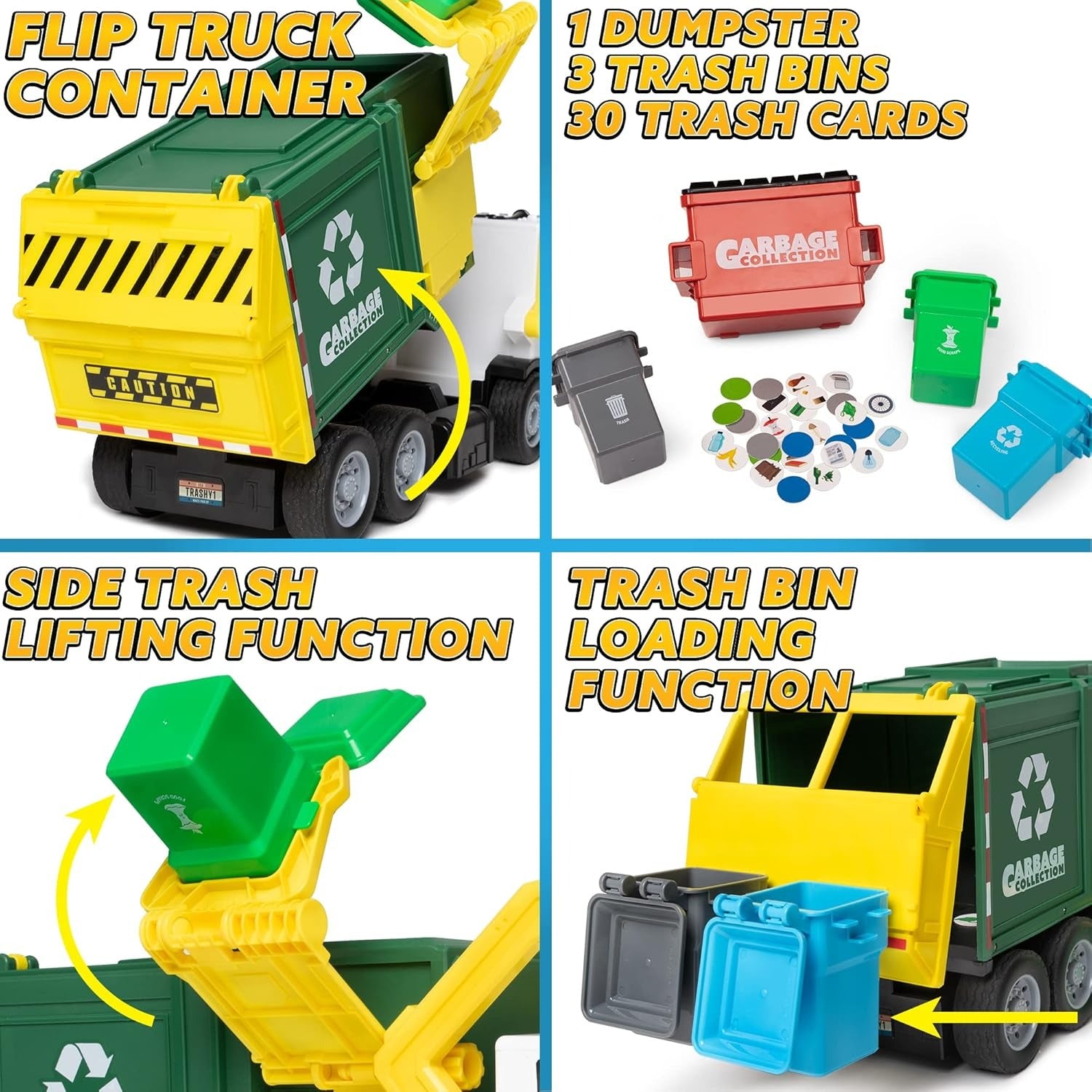 JOYIN Large Friction Powered Garbage Truck Toy Set, Includes Dumpster