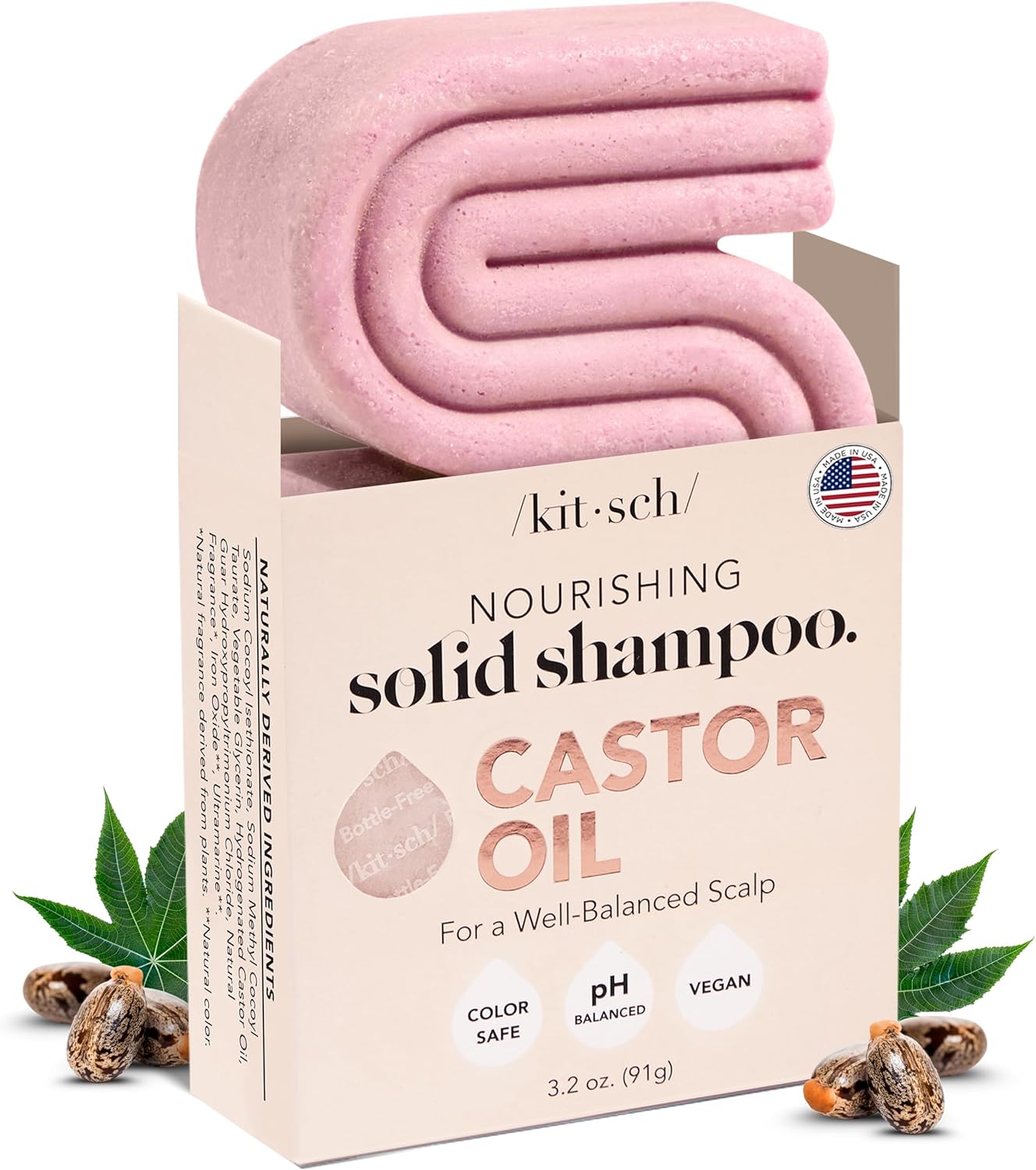 Kitsch Shampoo Bar Castor Oil – Solid Bar Shampoo for Hydration, Strengthening and Moisturizing